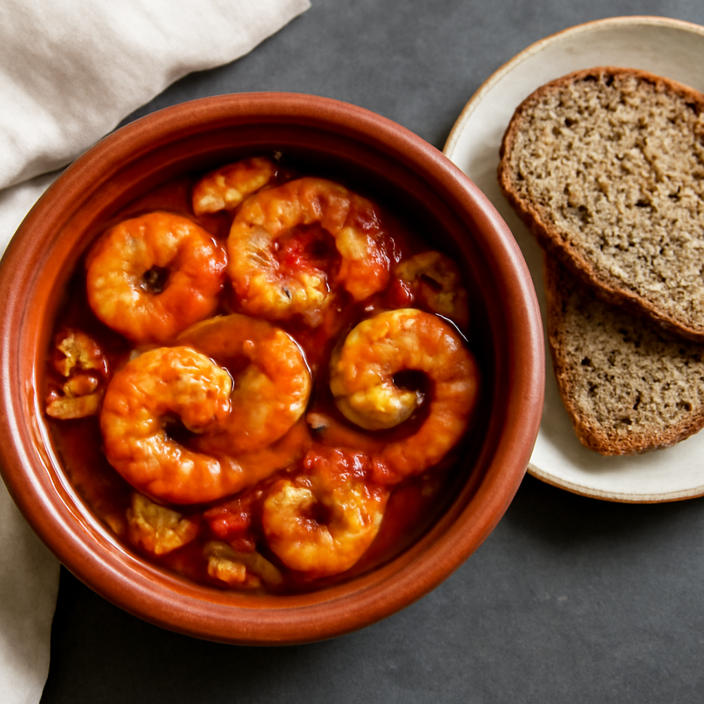Iberian Prawns Pil Pil with High-Fibre 'Bread'
