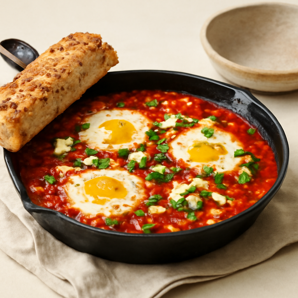 Shakshuka with Feta and High-Fibre 'Focaccia'