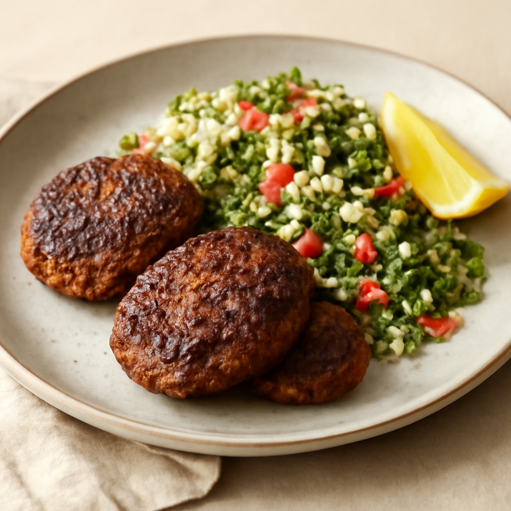Spiced Lamb Patties with Psyllium 'Tabbouleh'